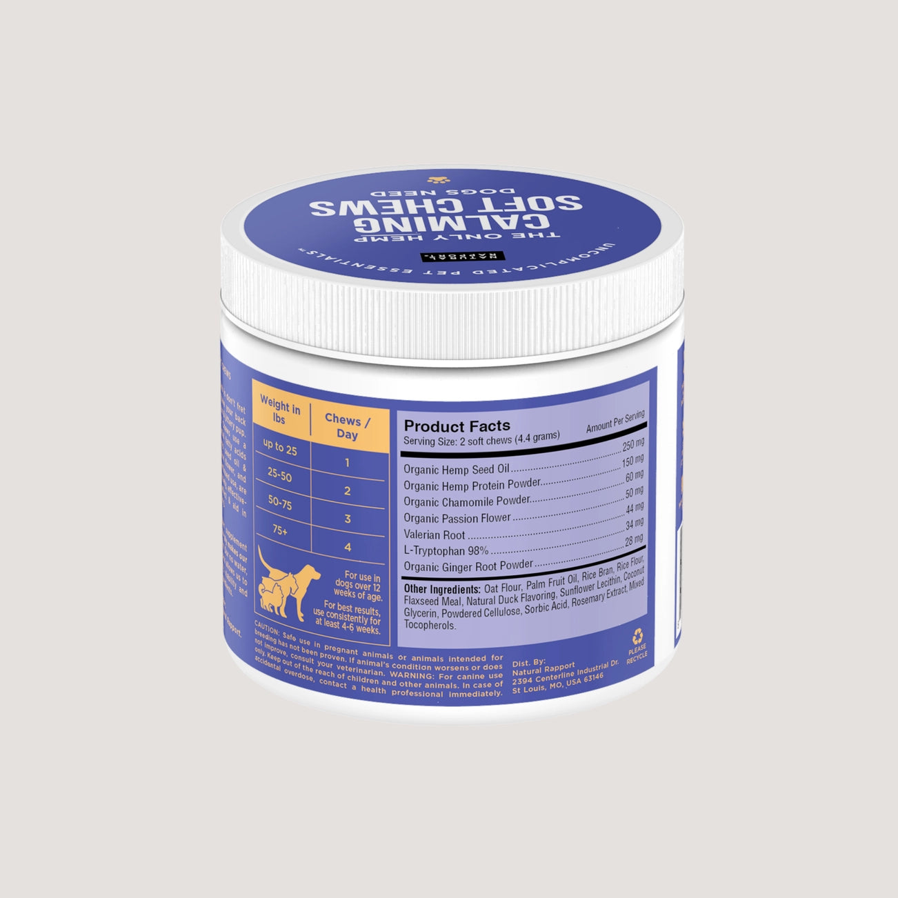 Natural Rapport Hemp Calming Soft Chews for Dogs – 120 Count