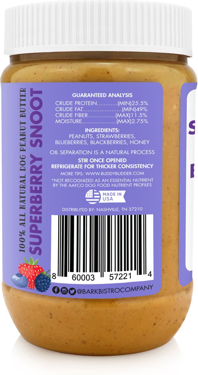 Bark Bistro Superberry Snoot Buddy Budder Dog Peanut Butter – 17 oz